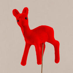 Miniature Christmas Red Flocked Deer Pick