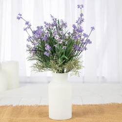 Artificial Star Flower and Mini Flower Bush With Vase Bundle