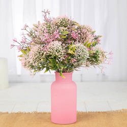 Artificial Wild Onion and Berry Bloom With Pink Vase Bundle