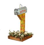 Dollhouse Miniature Floral Painted Aluminum Mailbox with Flowers