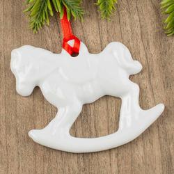 Embossed Porcelain Ceramic Christmas Rocking Horse Ornament