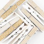 Gold and White Printed Wood Clothespins