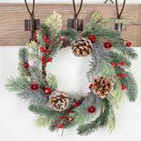 Artificial Snowy Country Pine With Red Bells Wreath