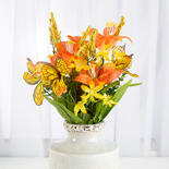 Orange and Yellow Mixed Artificial Lily and Butterfly Bush