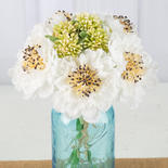 Cream Green Artificial Pincushion Flower Bundle