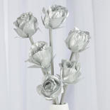 Silver Metallic Artificial Silk Rose Bud Bundle