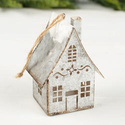 Snowy Cottage Ornament with LED Light