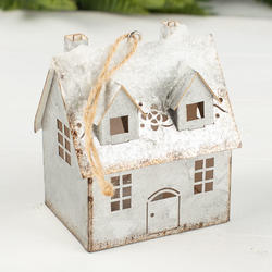 Snowy House Ornament with LED Light