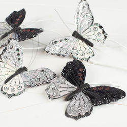 Silver Glitter Artificial Butterflies