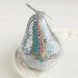 Silver Sequined Artificial Pear Ornament