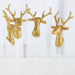 Gold Glittered Reindeer Picks