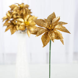 Artificial Gold Glitter Poinsettia Picks