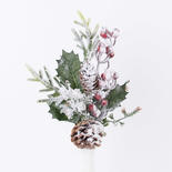Flocked Artificial Pine Berries and Cones Spray