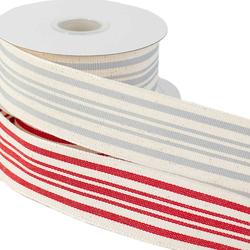 Canvas Red and Gray Stripes Wired Edge Ribbon