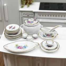 Dollhouse Miniature Porcelain Floral Tea Set