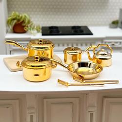 Dollhouse Miniature Satin Bronze Cookware Set