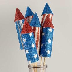 Americana Glittered Rocket Stems Fourth of July Decorations