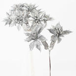 Artificial Silver Glittered Poinsettia Picks