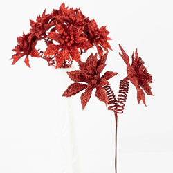 Artificial Red Glittered Poinsettia Picks