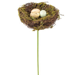 Mossy Bird Nest with Eggs Picks