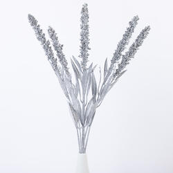 Silver Glittered Artificial Feather Flower Stems