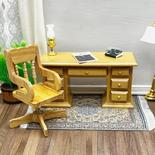Dollhouse Miniature Oak Desk and Chair Set