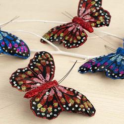 Red and Blue Glittered Artificial Butterflies