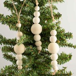 Set of 6 Natural Wood Bead Ornaments