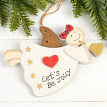 Wooden "Let's Be Jolly" Angel Ornament
