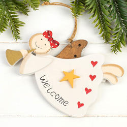 Wooden "Welcome" Angel Ornament