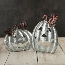 Set of 2 Metal Halloween Jack O' Lantern Candle Holders
