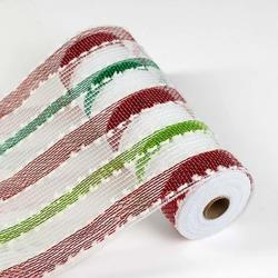Green, Red, and White Metallic Poly Snowball Mesh Ribbon