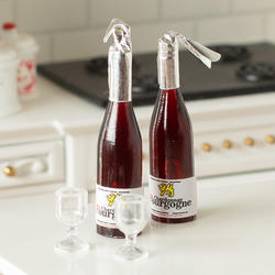 Dollhouse Miniature Wine Bottles with Glasses