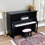 Dollhouse Miniature Black Upright Piano Set
