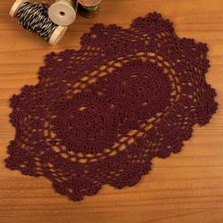Burgundy Oval Crocheted Doily