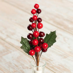 Artificial Red and Burgundy Holly Berry Pick