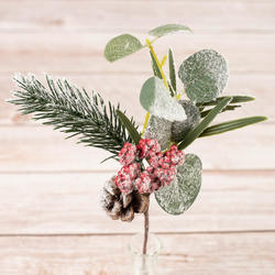 Snowy Pinecone and Berry Christmas Floral Pick