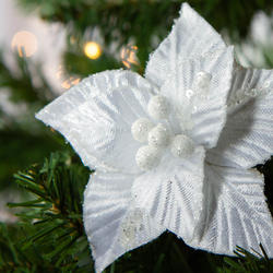 White Velveteen Poinsettia with Clip