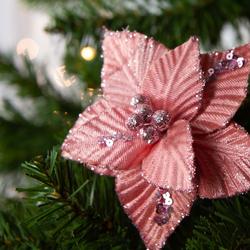 Pink Velveteen Poinsettia with Clip