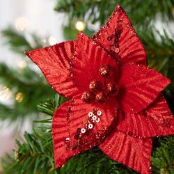 Red Velveteen Poinsettia with Clip