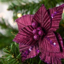 Purple Velveteen Poinsettia Pick
