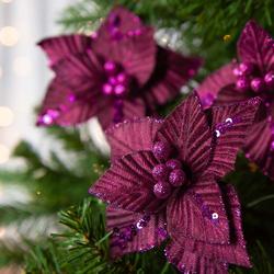 Purple Velveteen Poinsettias with Clip