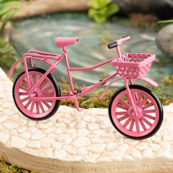 Dollhouse Miniature Bike With Basket Pink in Color