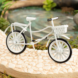 Dollhouse Miniature Small White Bicycle with Basket