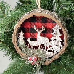 Woodland Buffalo Check Christmas Deer Ornament