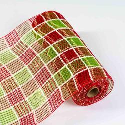 Red and Green Fuzz Chex Metallic Poly Mesh Ribbon