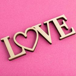 Unfinished Wood Laser Cut Word Love