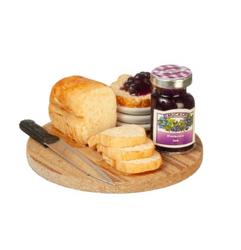 Dollhouse Miniature Sliced Bread and Jam Set on a Cutting Board