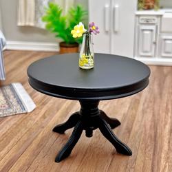 Dollhouse Miniature Black Round Pedestal Table