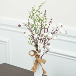 Artificial Icy Winter Berries Pick with Burlap Bow